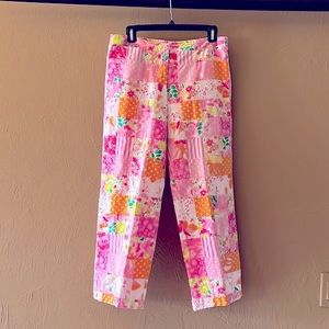 Lilly Pulitzer Patchwork Butterfly & Floral Flair Polka-Dot  Lined Pants Size 8